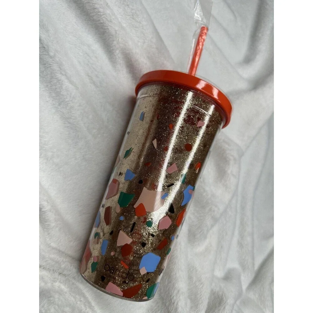 ban.do Deluxe Sip Sip Tumbler With Straw 24oz Glitter Terrazzo Print Cup New